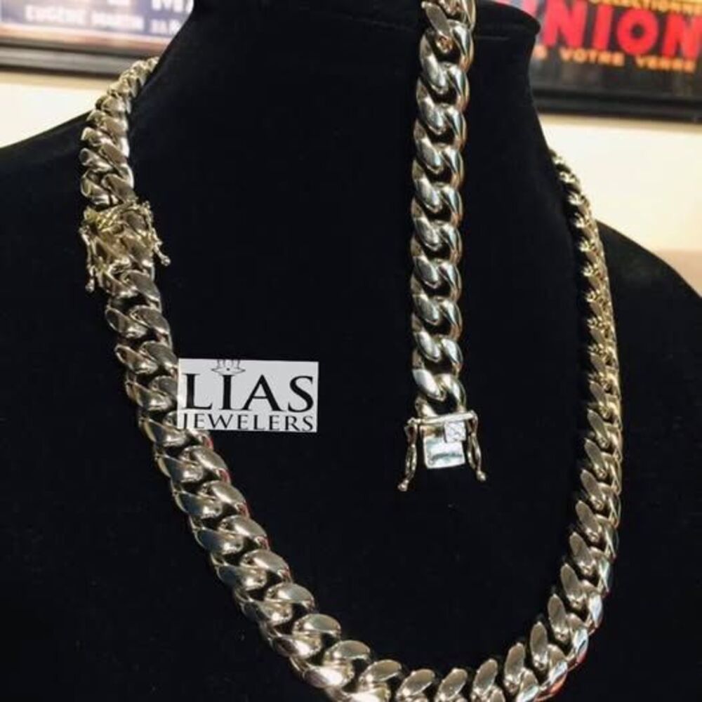 New 18k white gold filled Cuban link chain and bracelet set